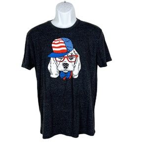 For The Love of Paws Shirt Men Medium Grey Short Sleeve USA American Dog Graphic